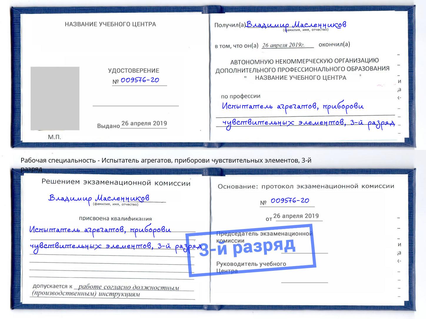 корочка 3-й разряд Испытатель агрегатов, приборови чувствительных элементов Павловский Посад