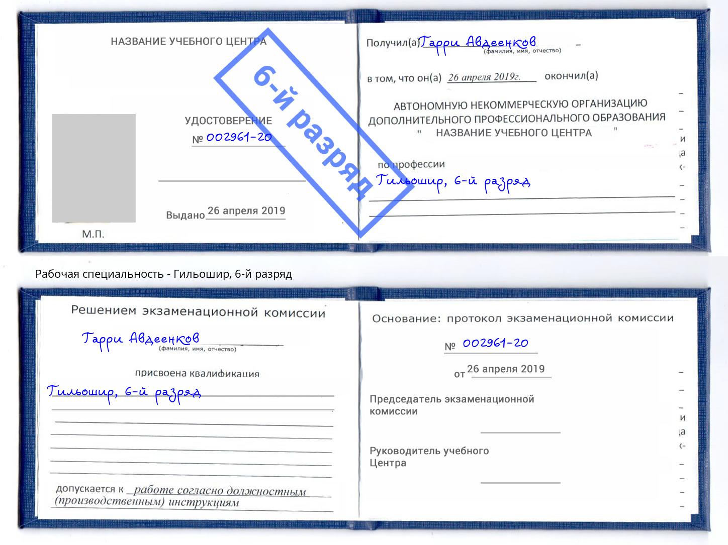 корочка 6-й разряд Гильошир Павловский Посад