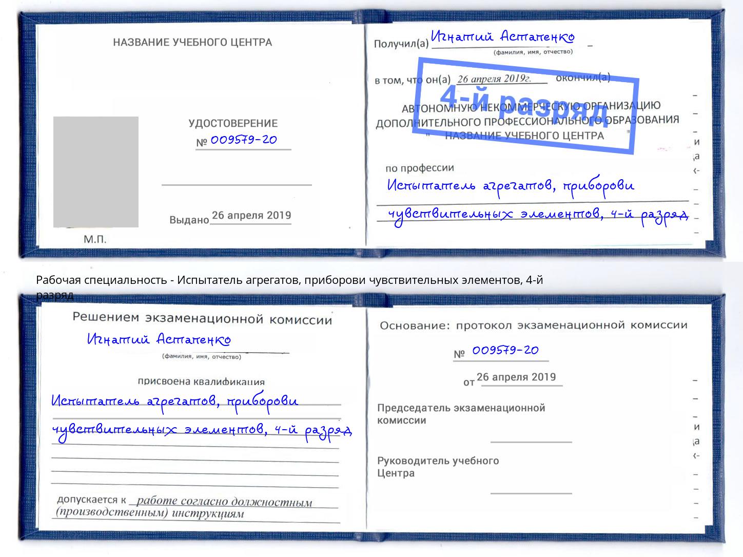корочка 4-й разряд Испытатель агрегатов, приборови чувствительных элементов Павловский Посад
