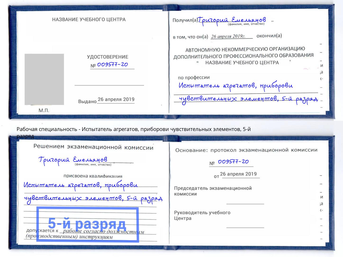 корочка 5-й разряд Испытатель агрегатов, приборови чувствительных элементов Павловский Посад