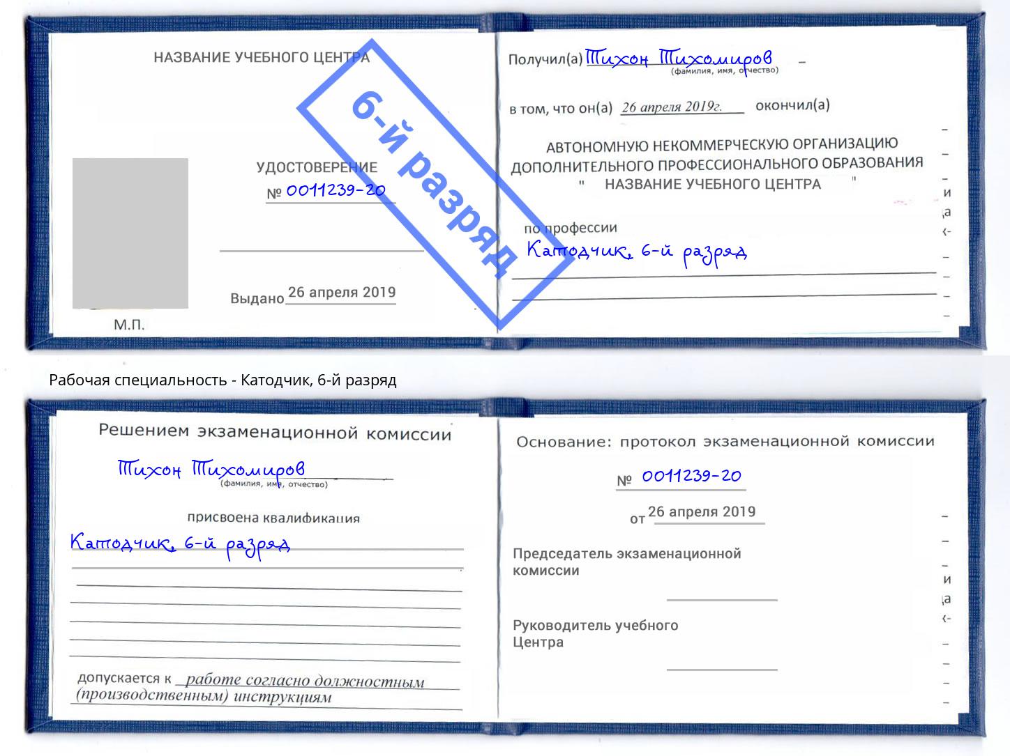 корочка 6-й разряд Катодчик Павловский Посад