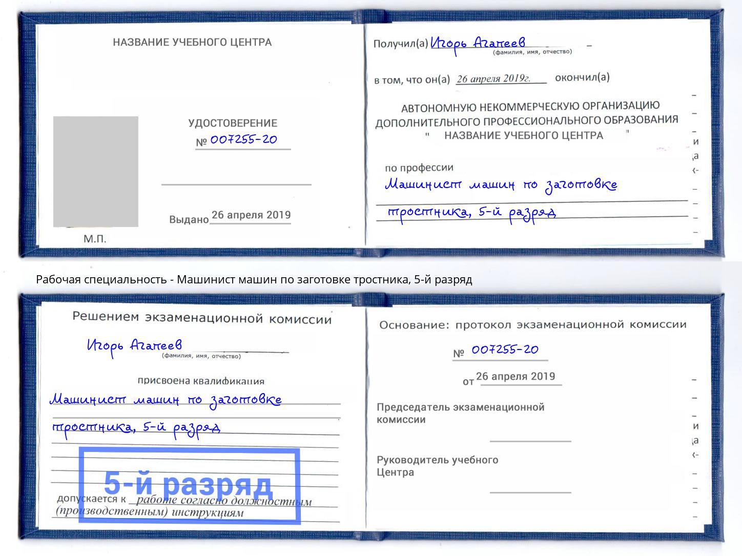 корочка 5-й разряд Машинист машин по заготовке тростника Павловский Посад