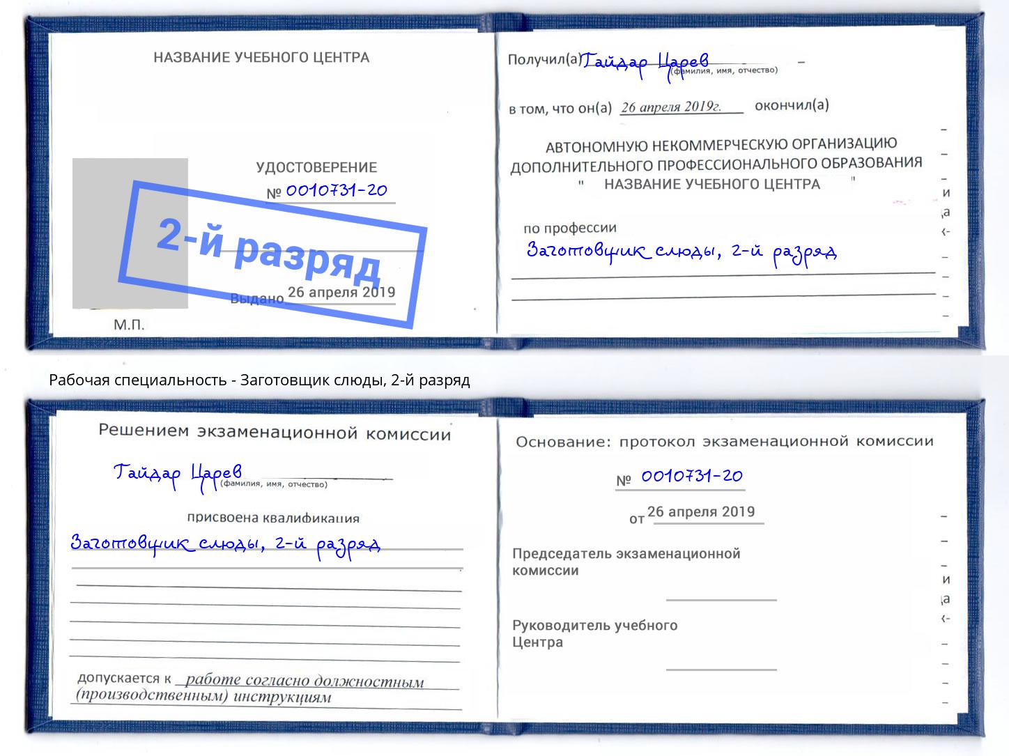корочка 2-й разряд Заготовщик слюды Павловский Посад