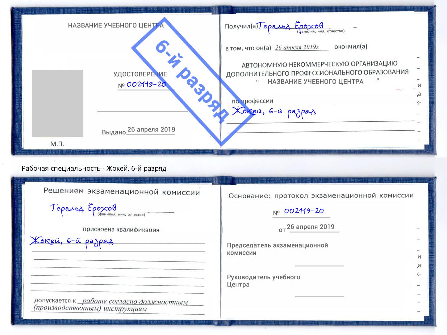 корочка 6-й разряд Жокей Павловский Посад