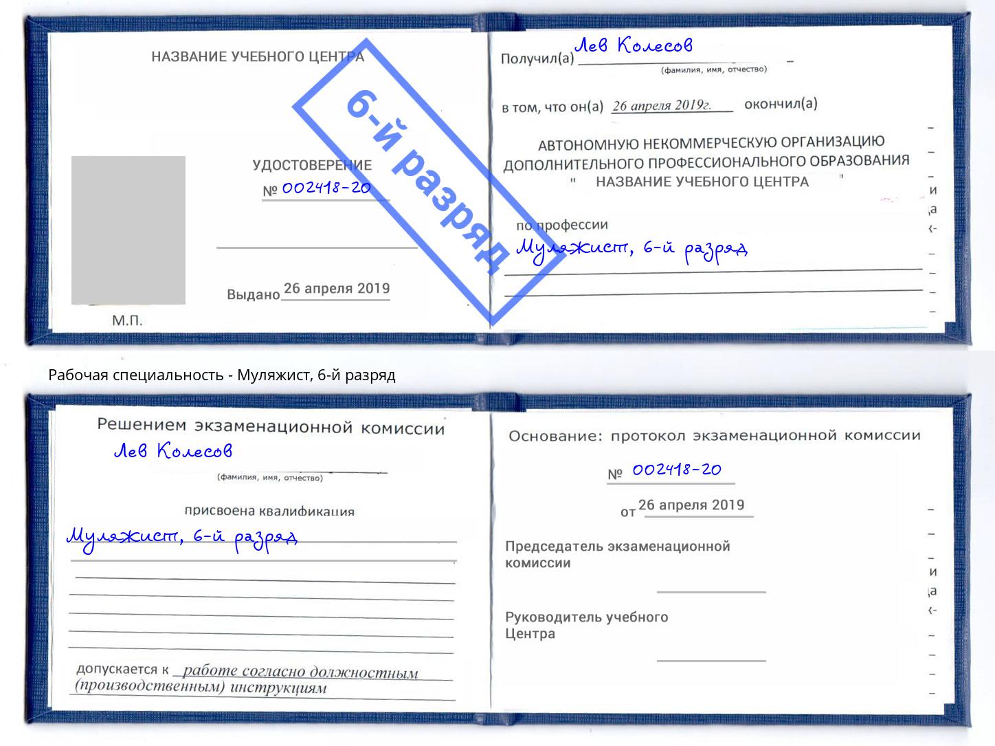 корочка 6-й разряд Муляжист Павловский Посад