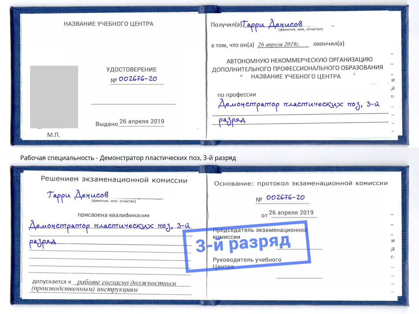 корочка 3-й разряд Демонстратор пластических поз Павловский Посад