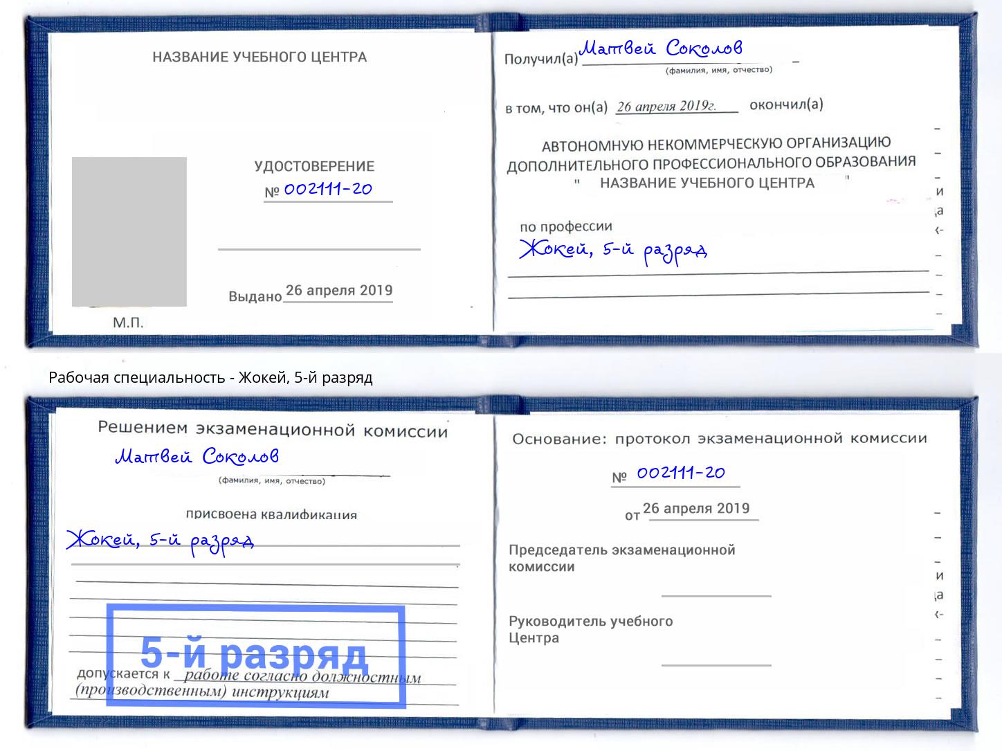 корочка 5-й разряд Жокей Павловский Посад