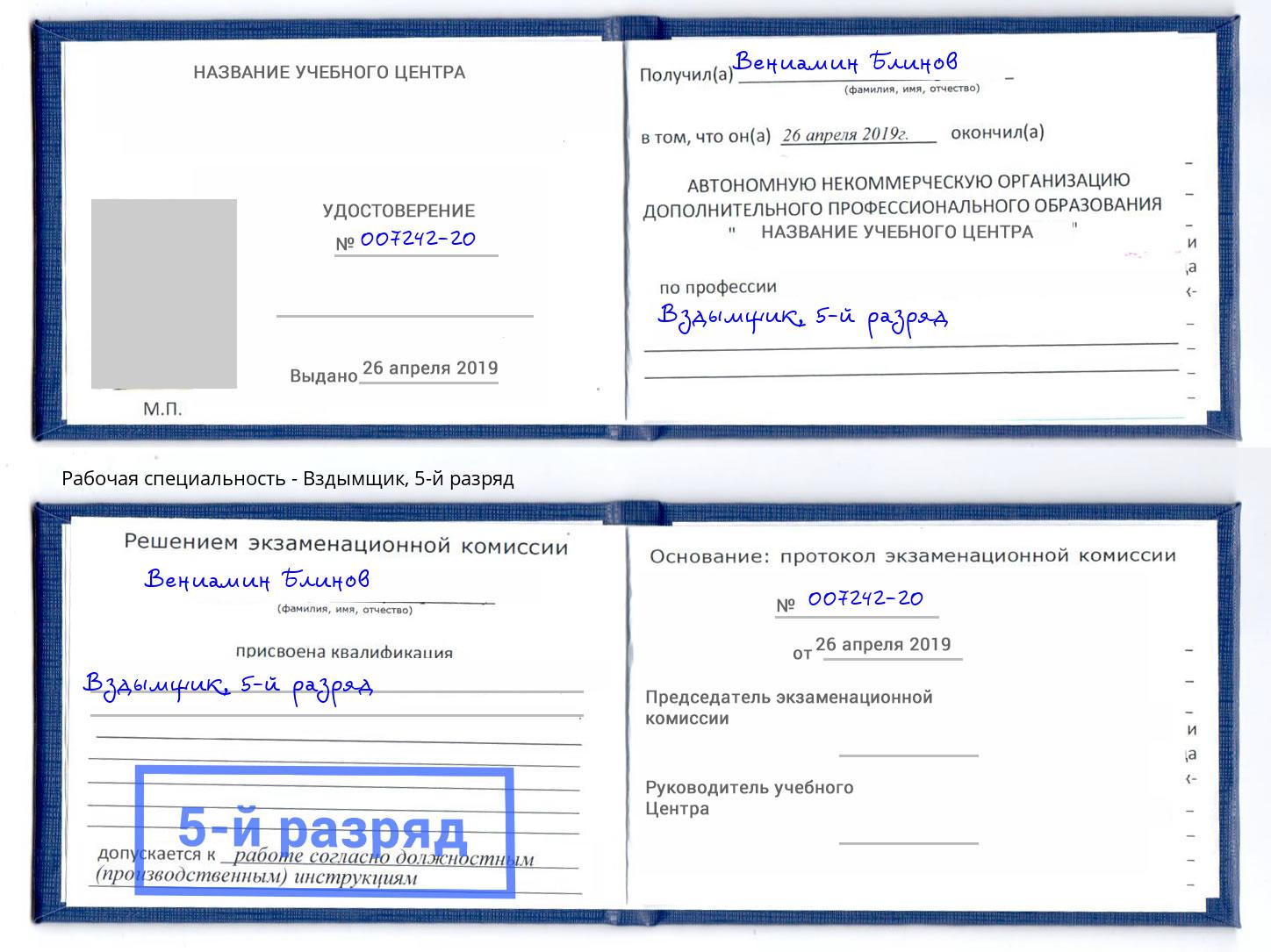 корочка 5-й разряд Вздымщик Павловский Посад