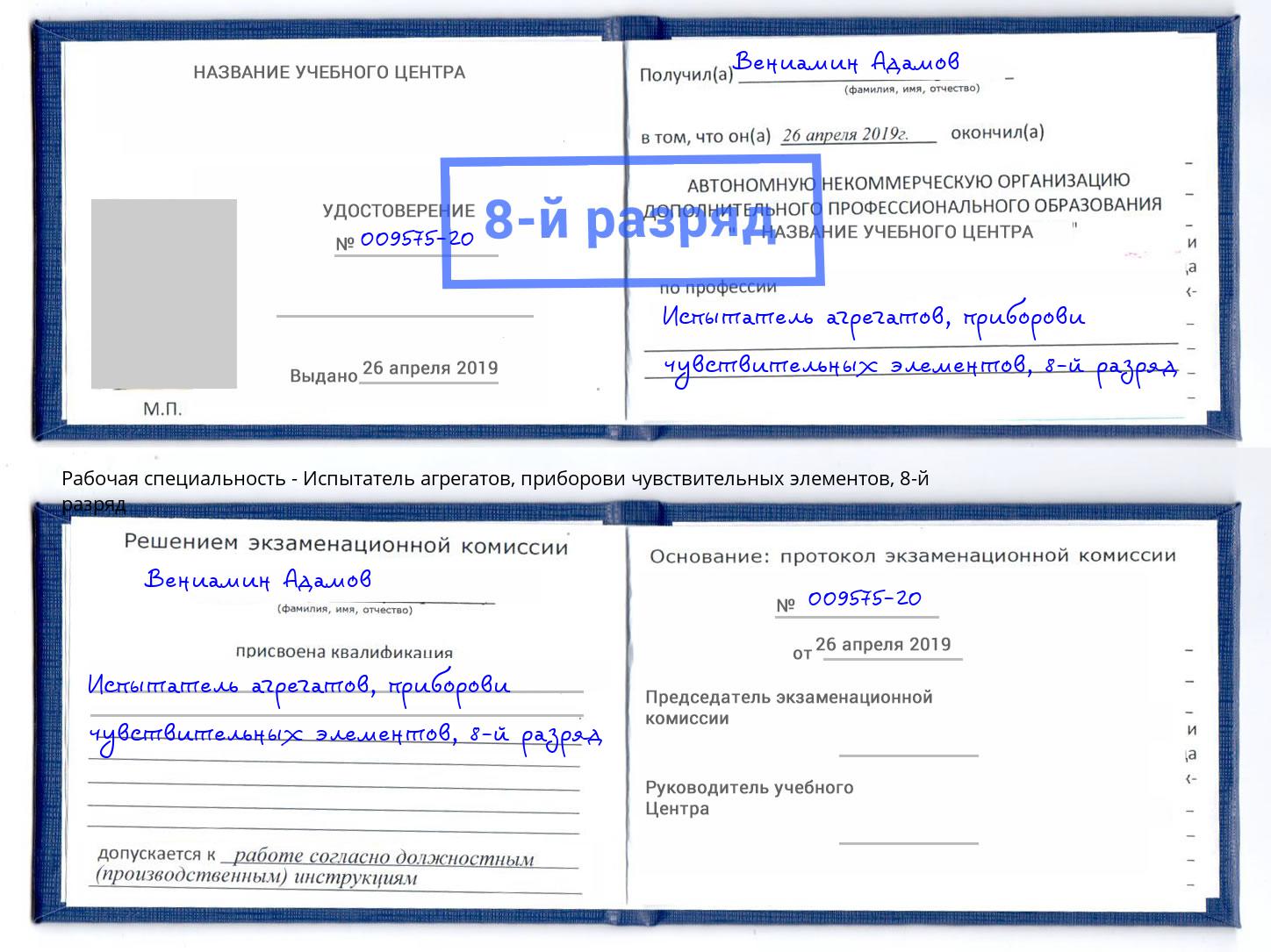корочка 8-й разряд Испытатель агрегатов, приборови чувствительных элементов Павловский Посад